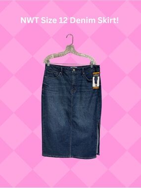 Denim Midi Skirt in Dark Blue - NWT